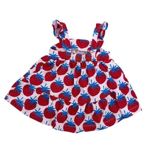 Hanna Andersson Blue Pink Strawberry Dress Infant 3-6 Months Fruit Summer Farm - Picture 5 of 5